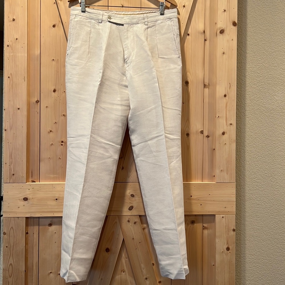 Tommy Bahama Khaki Linen Silk Blend Pleated Pants Size 34